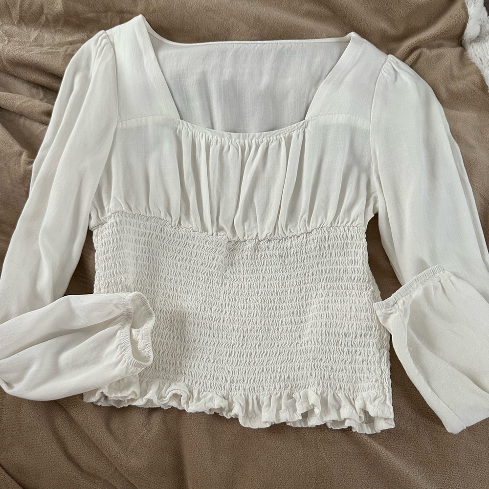 Edikted White Smocked Blouse